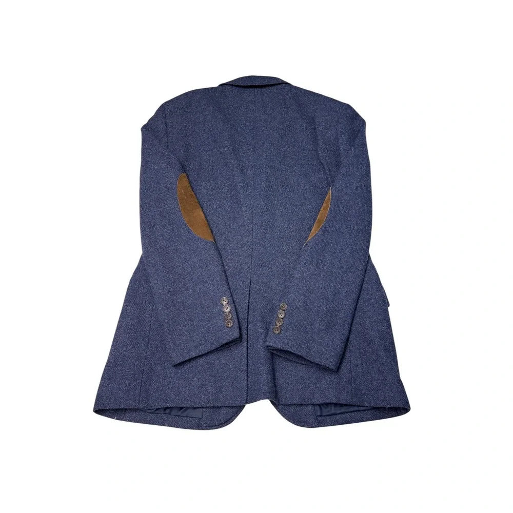 J. Crew Mens 38R Blue Wool Blend Blazer Sport Coat Suede Elbow Patches